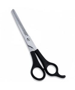Thinning Scissor. Double Blade Teeth. Plastic Handle. Satin Finish.